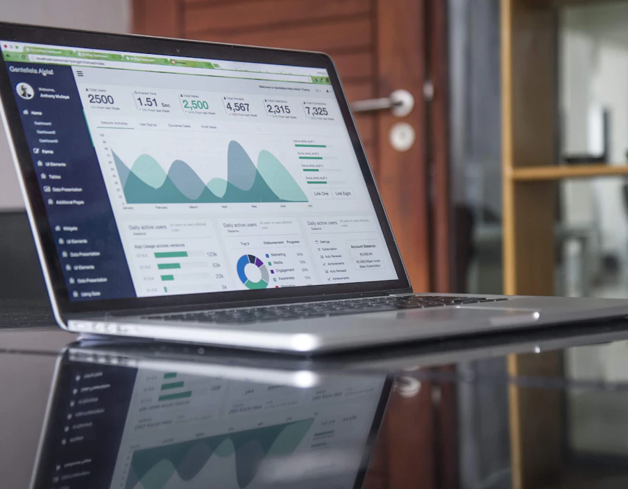 Marketer reviewing search performance on a laptop